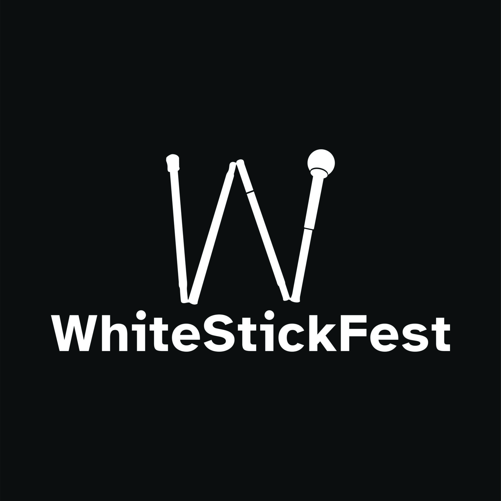 White cane folded into the letter W with the words WhiteStickFest underneath